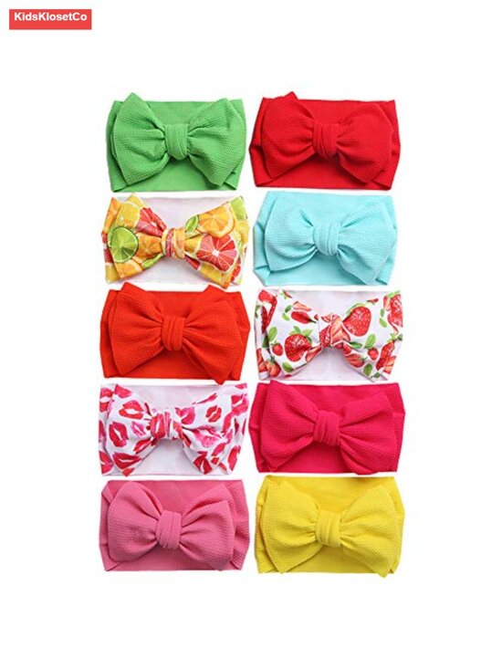Other - 10-Pack Oversized Large Bow Headbands, Elastic Nylon Hair Wraps for Baby Girls